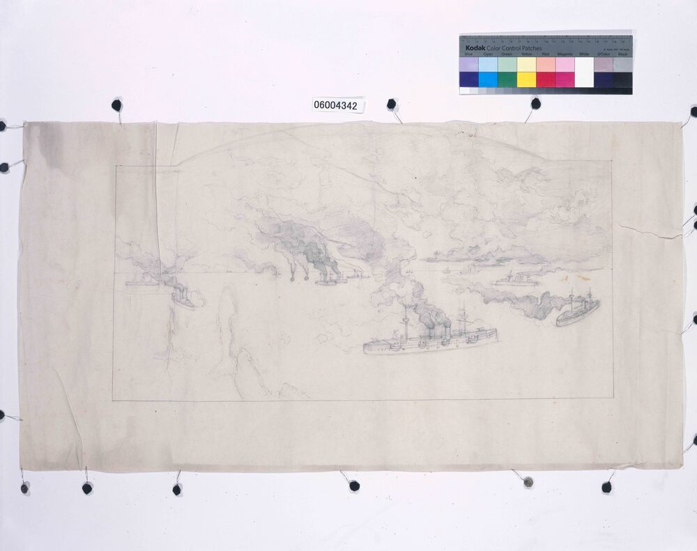 作品画像：下絵「黄海之戦実景 其三」