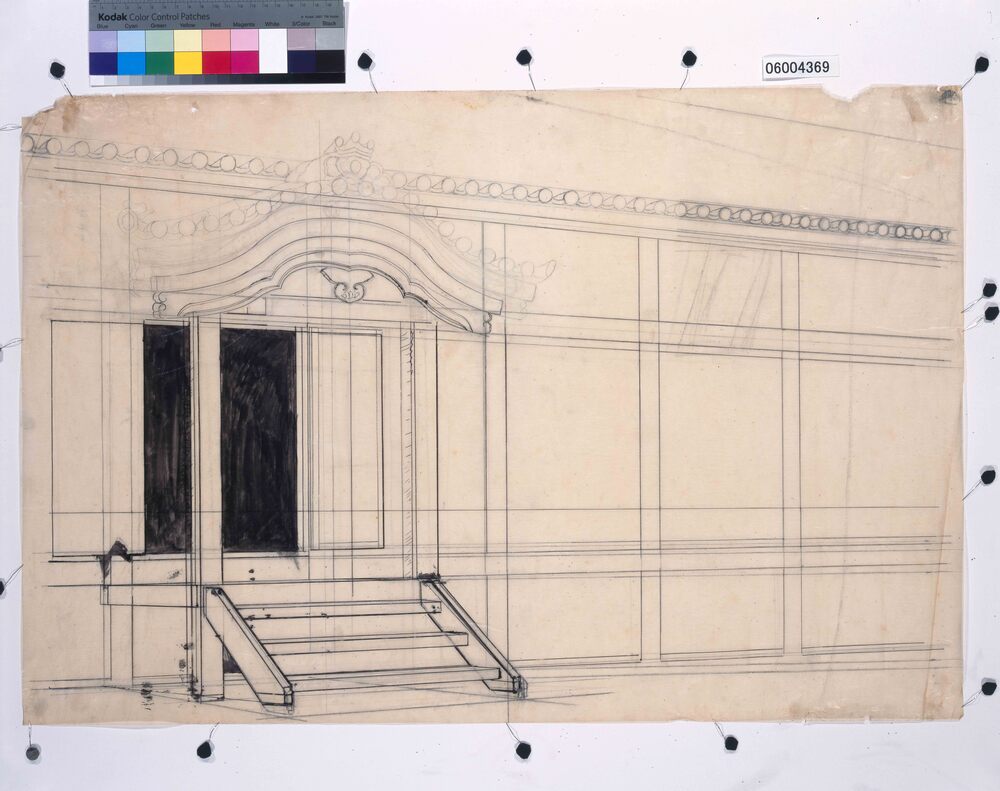 作品画像：下絵「振天府」殿堂部分