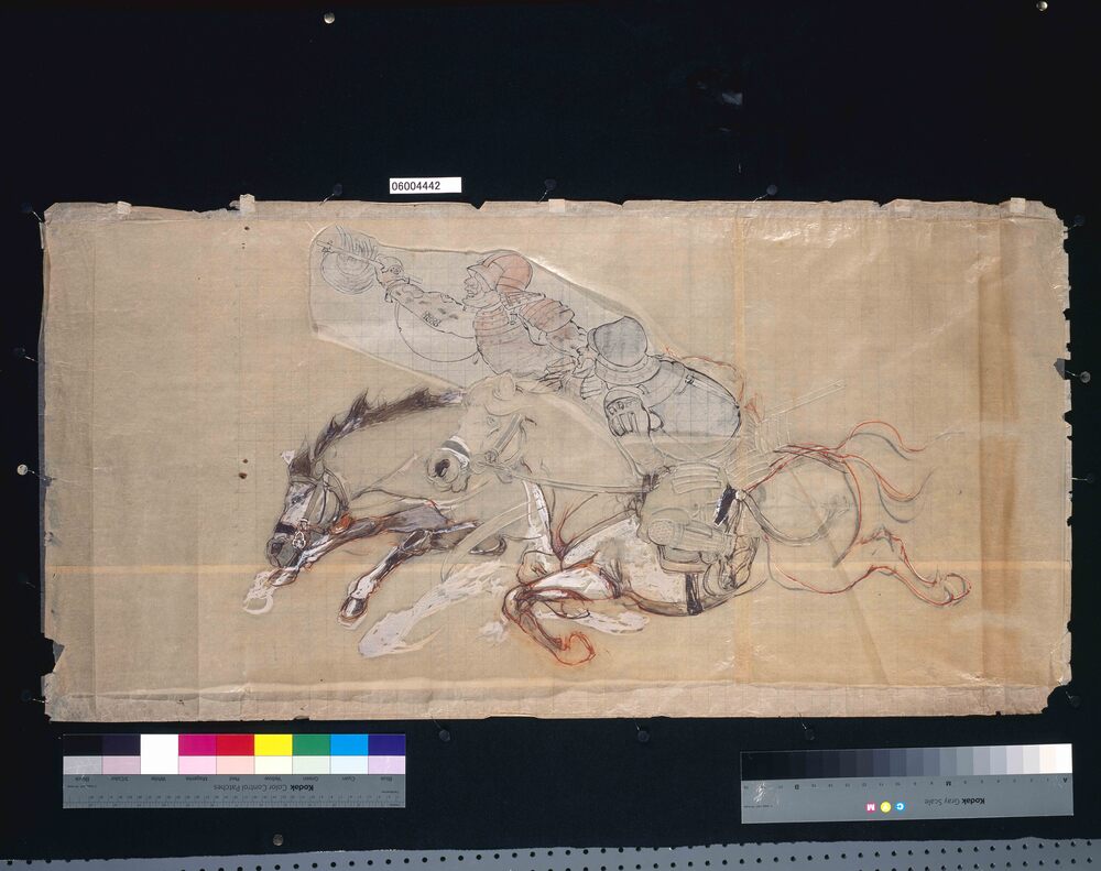 作品画像：下絵 「三河武士騎馬突撃図」