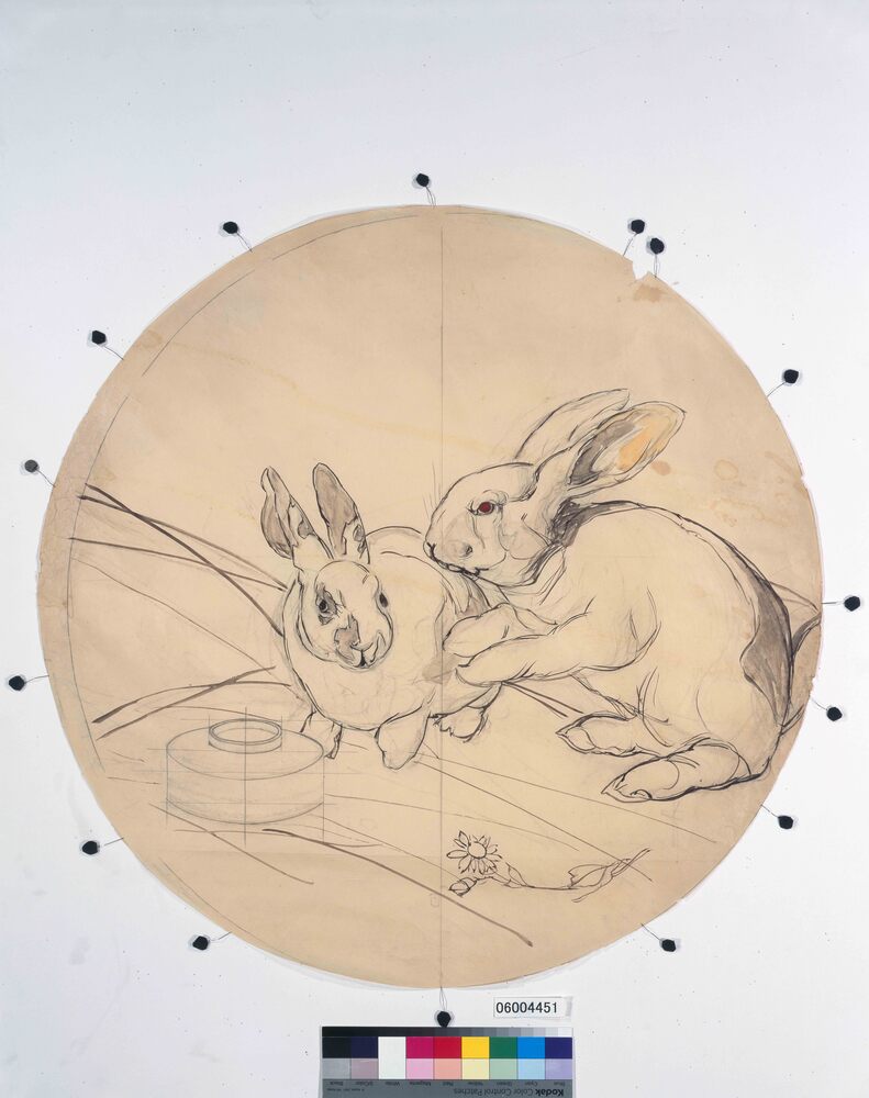 作品画像：下絵 二羽の兎