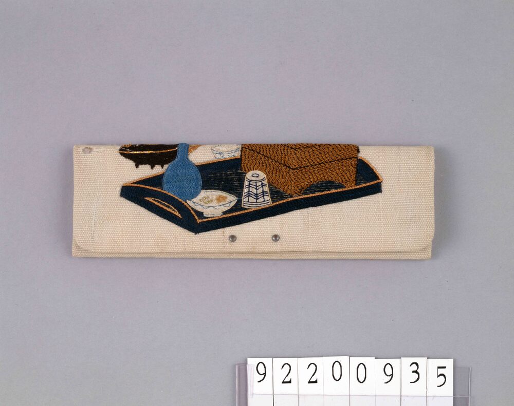 作品画像：つづれ織刺繍そば屋図小物入