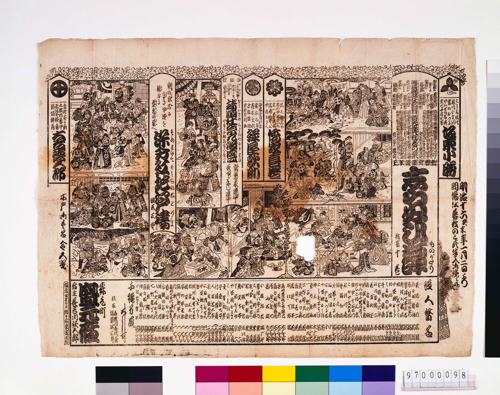 盛元座辻番付「しらぬい譚」「染分紅地江戸褄」