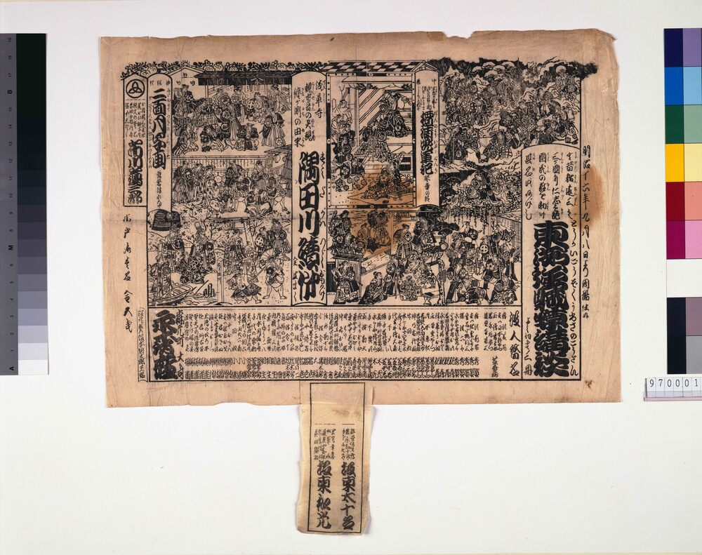 作品画像：永寿座辻番付「東海強賊噂講談」「隅田川続俤」