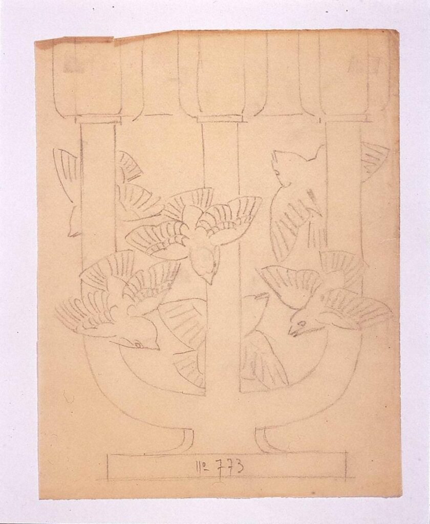 作品画像：デザイン画「電灯式燭台《三つ枝のロワトレ》」