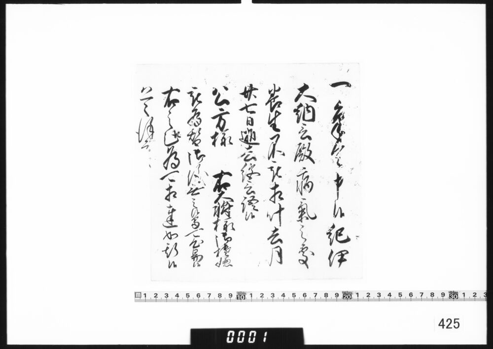 奉書断簡(紀伊大納言殿去月逝去につき)