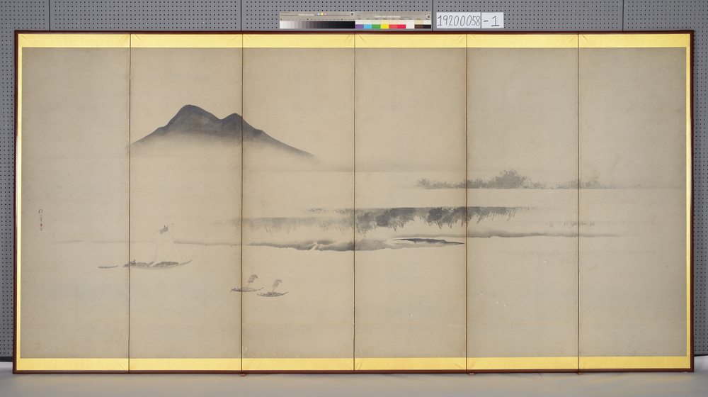 作品画像：隅田川窯場図屏風（左隻）