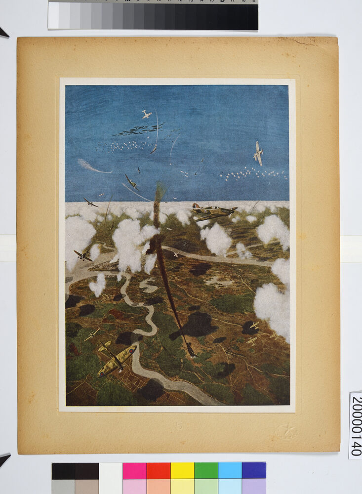 作品画像：大東亜戦争陸軍作戦記録画　(5)　ビルマ蘭貢爆撃