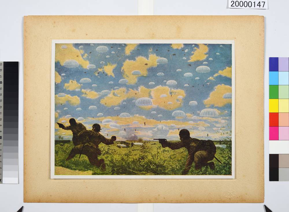 作品画像：大東亜戦争陸軍作戦記録画　(12)　神兵パレンバンに降下す