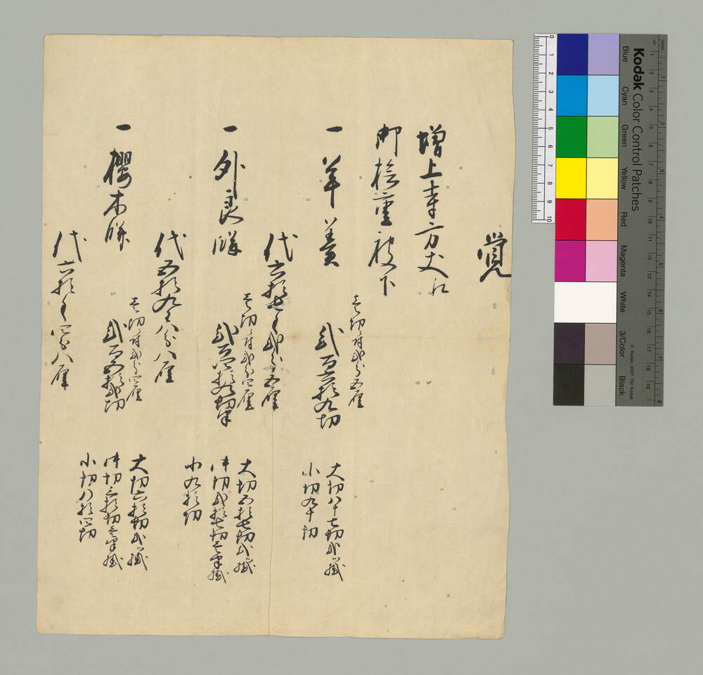 覚(増上寺方丈江御檜重被下につき菓子数量・代金書上)