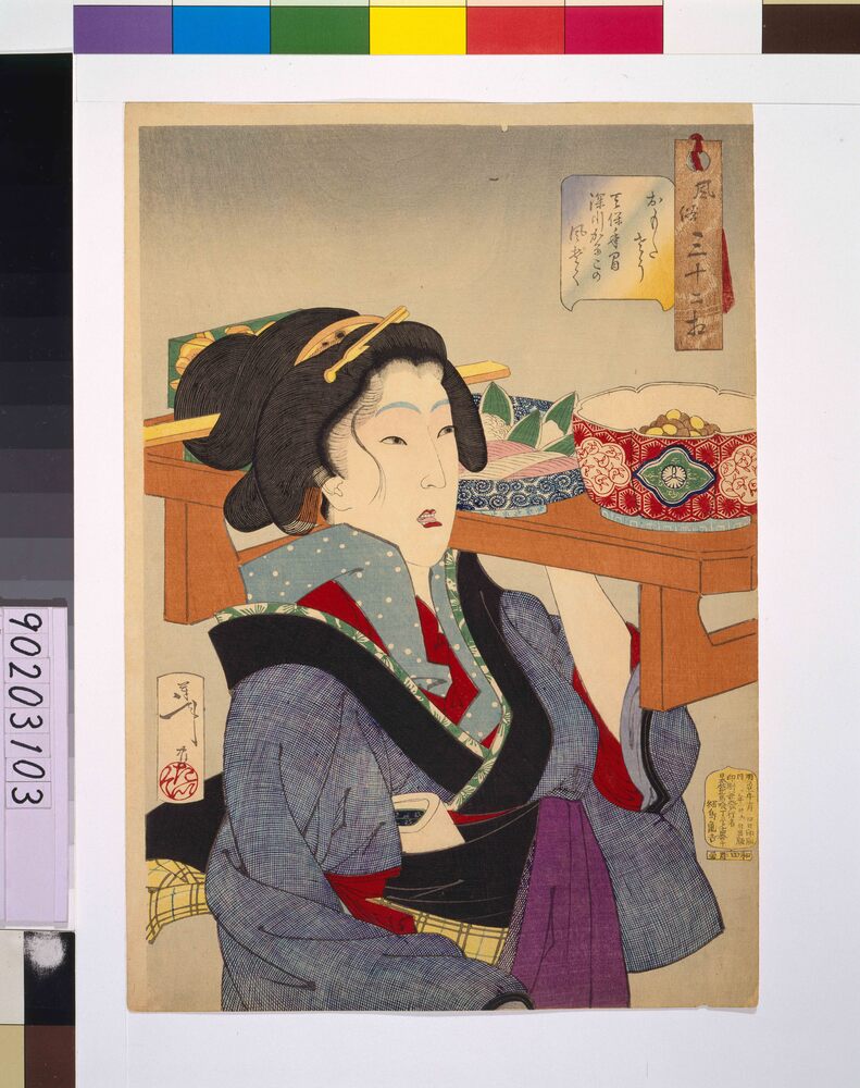 作品画像：風俗三十二相 おもたさう 天保年間深川かるこの風俗