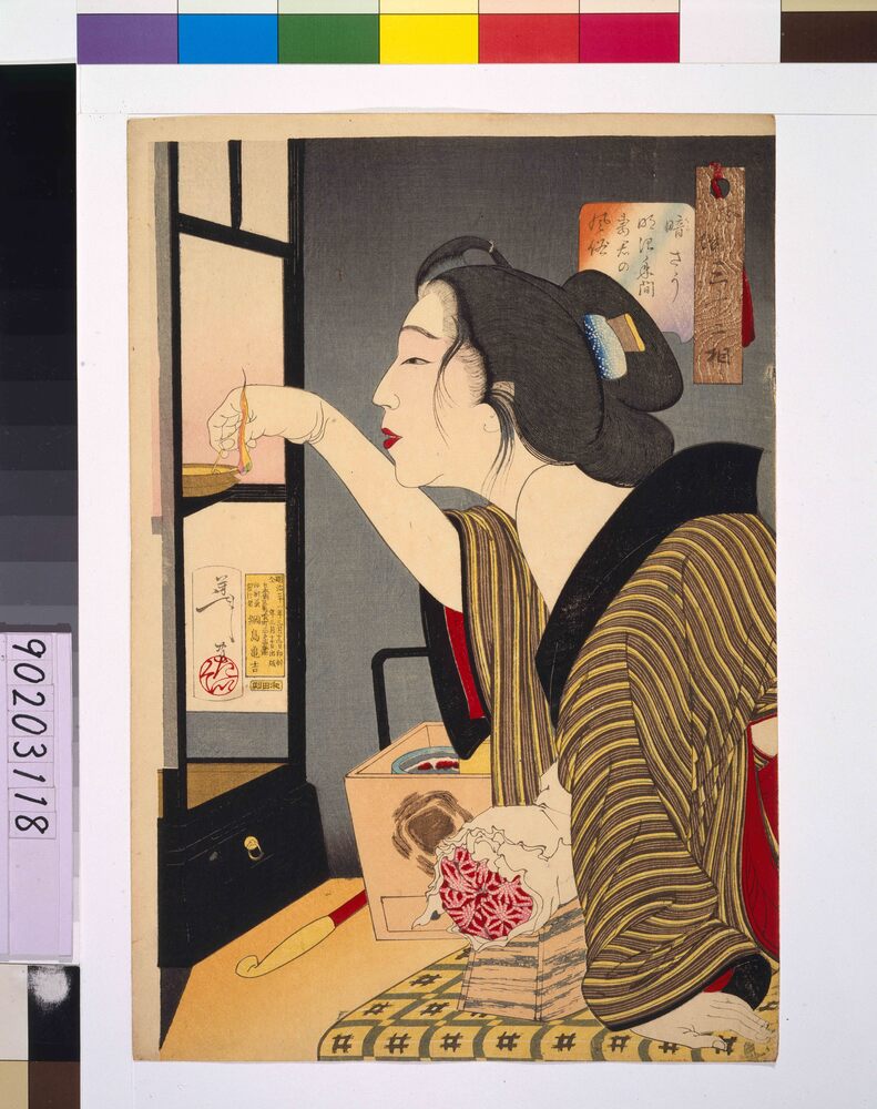 作品画像：風俗三十二相 暗さう 明治年間妻君の風俗