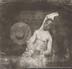 作品画像：「溺死した男」セルフ・ポートレイト、裏にその説明
