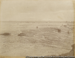 作品画像：第二軍ノ揚陸地タル花園口沖ニ碇泊ノ船艦遠望ノ景
