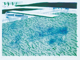 作品画像：水のリトグラフ（線、緑とライトブルーの淡彩）