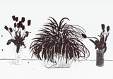 作品画像：切花の入った2つの花瓶と観葉植物