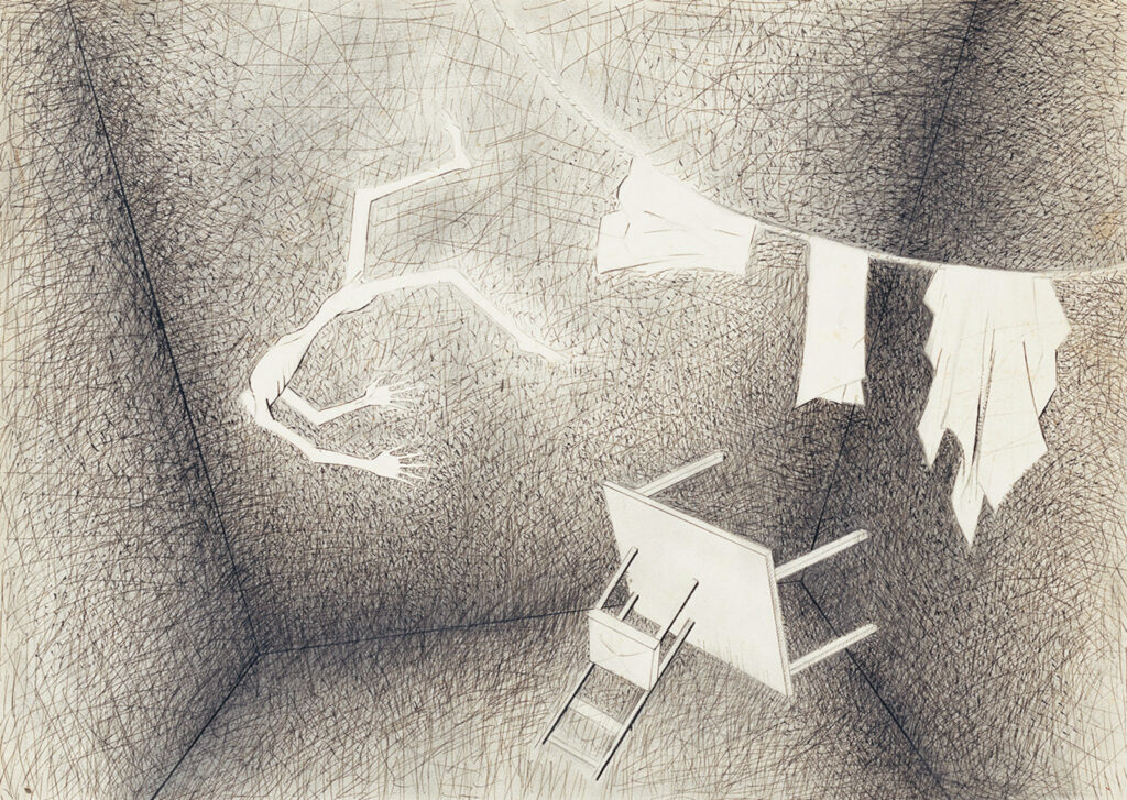 作品画像：［抛擲された男・机］