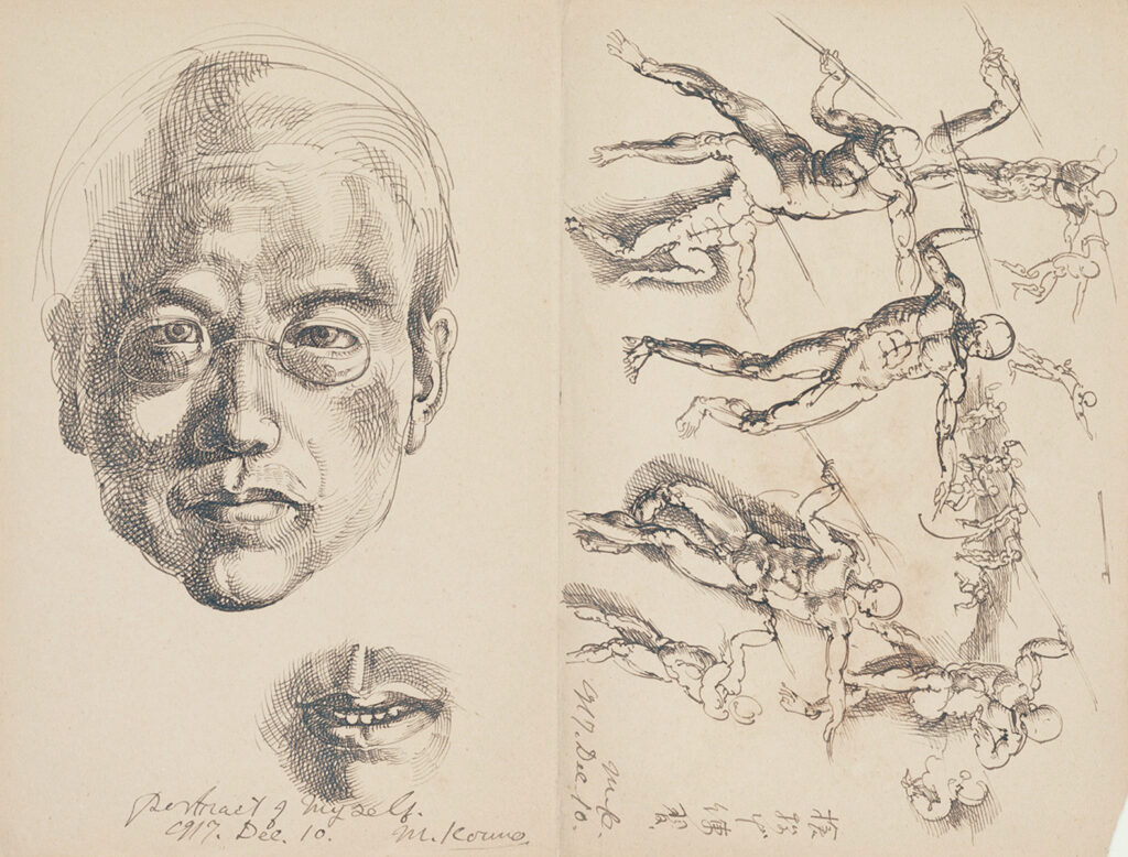 作品画像：自画像 3（右半面：槍投げ練習）