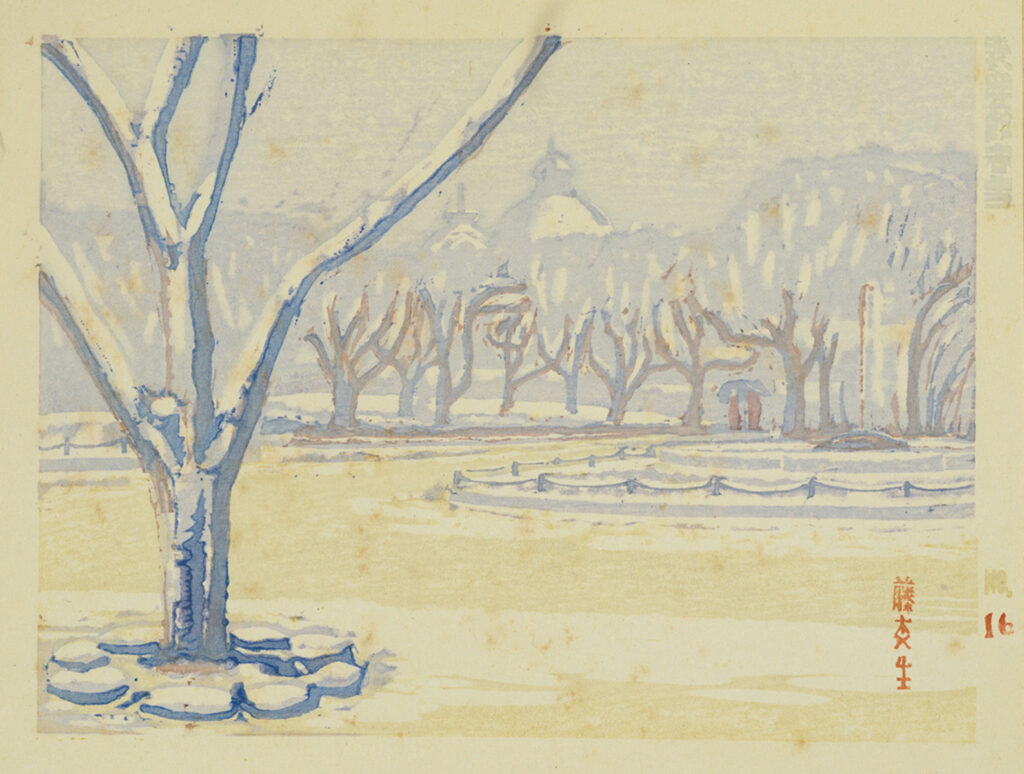 作品画像：表慶館春雪［『新東京百景』より］