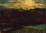作品画像：夕日の沈む丘