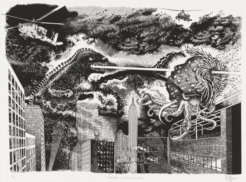 作品画像：僕の窓からの眺め、ニューヨーク［「隔離生活ドローイングシリーズ」より］